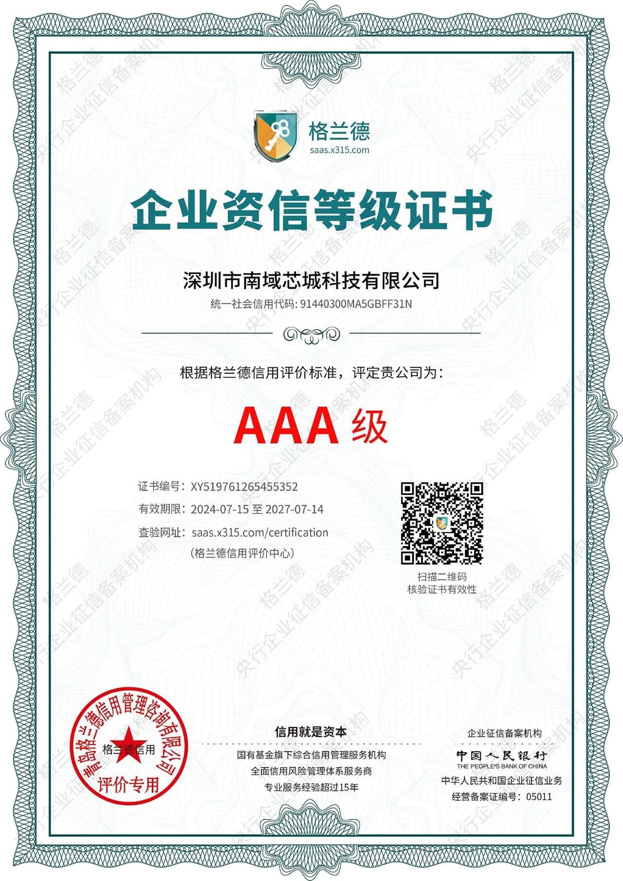 Nanyuxin Online Mall AAA Certificate